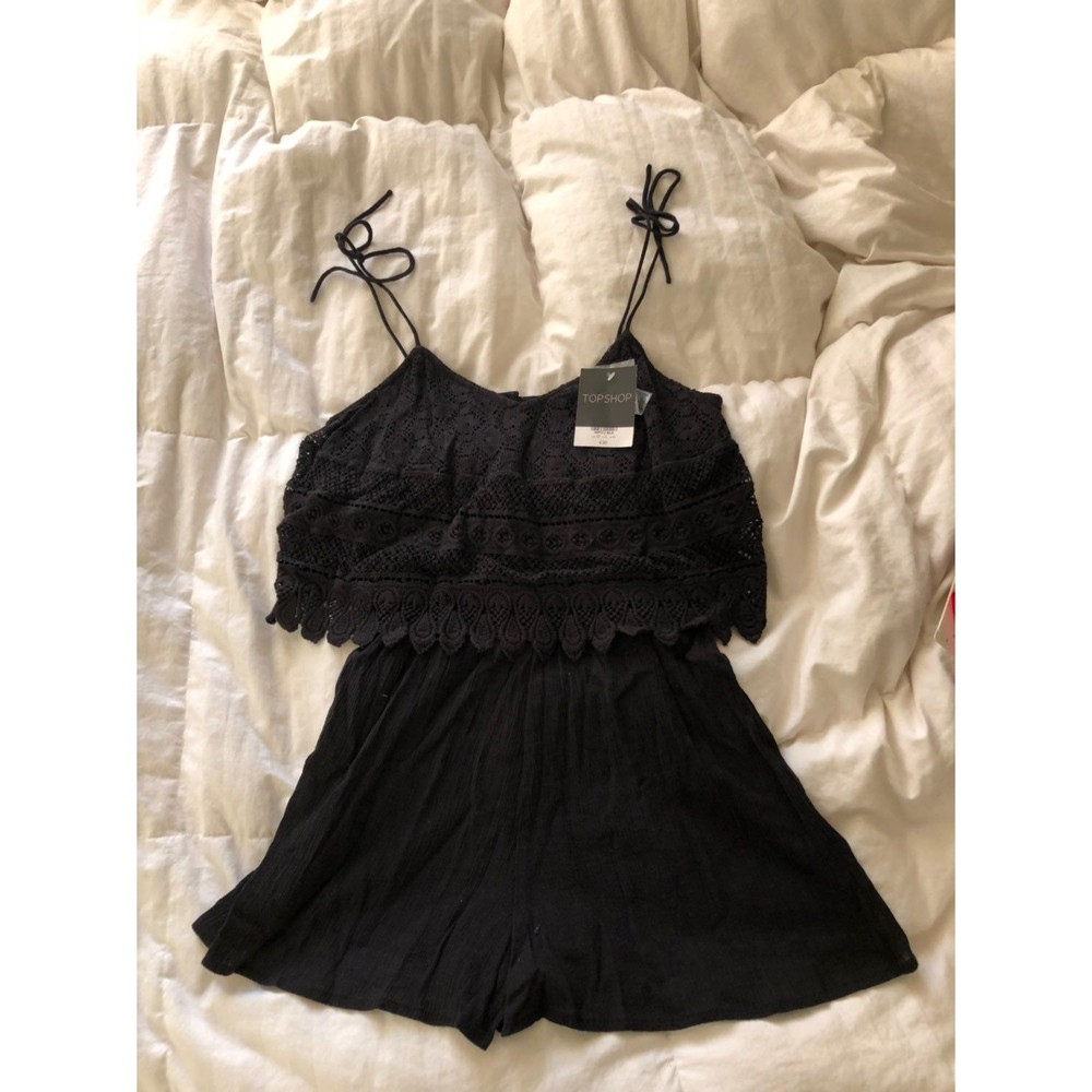 Topshop Lace Detailed Black Romper Size Small
